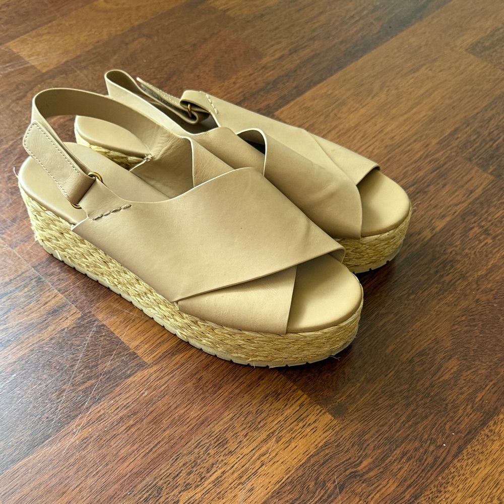 Vince Tan Leather Platform Espadrille Slingback Sandals